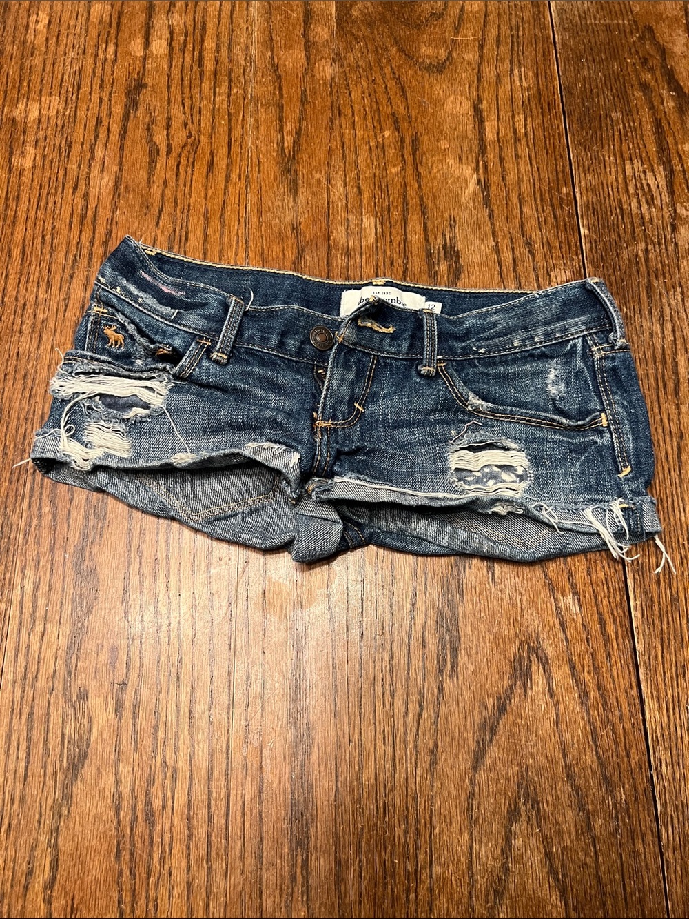 Vintage 2000’s abercrombie kids Distressed Dark Blue Denim Cutoff Shorts